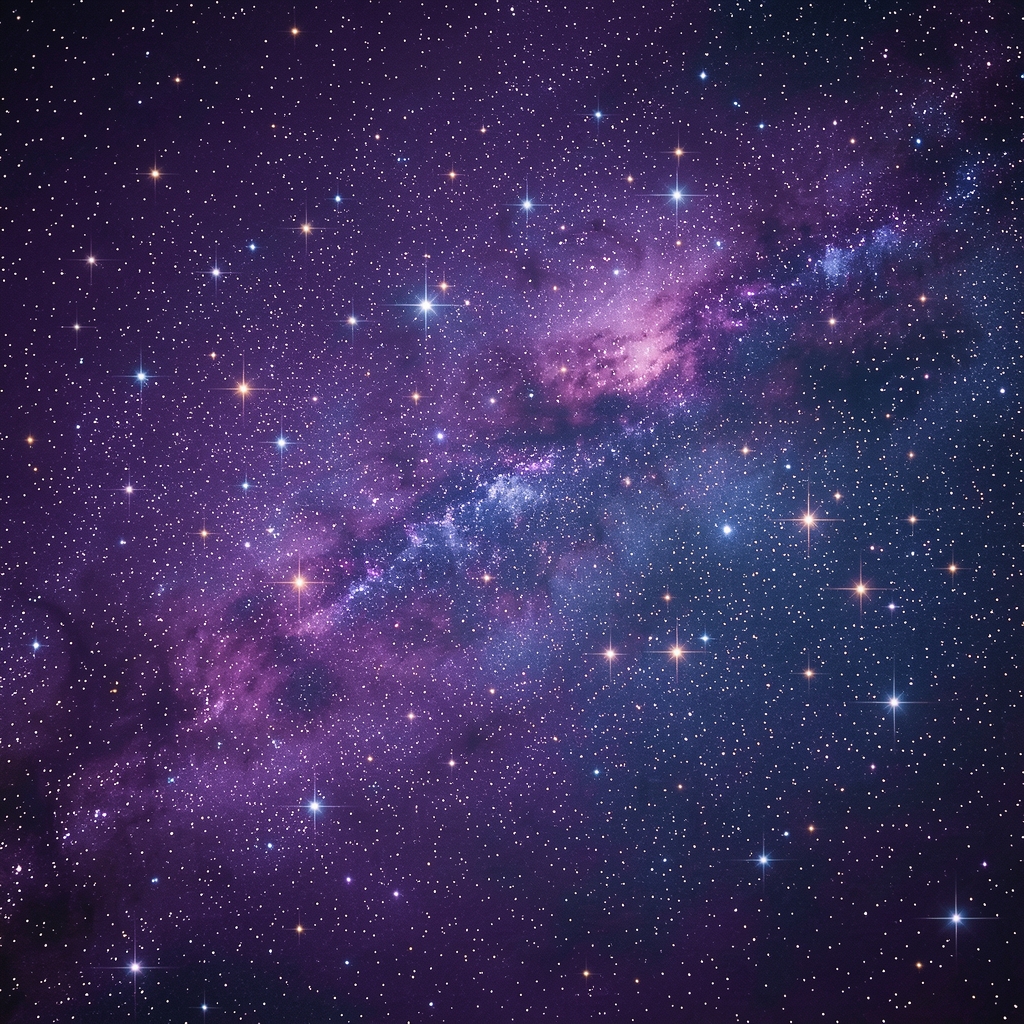 Cúmulo de estrellas brillantes sobre un fondo de nebulosa violeta y azul profundo