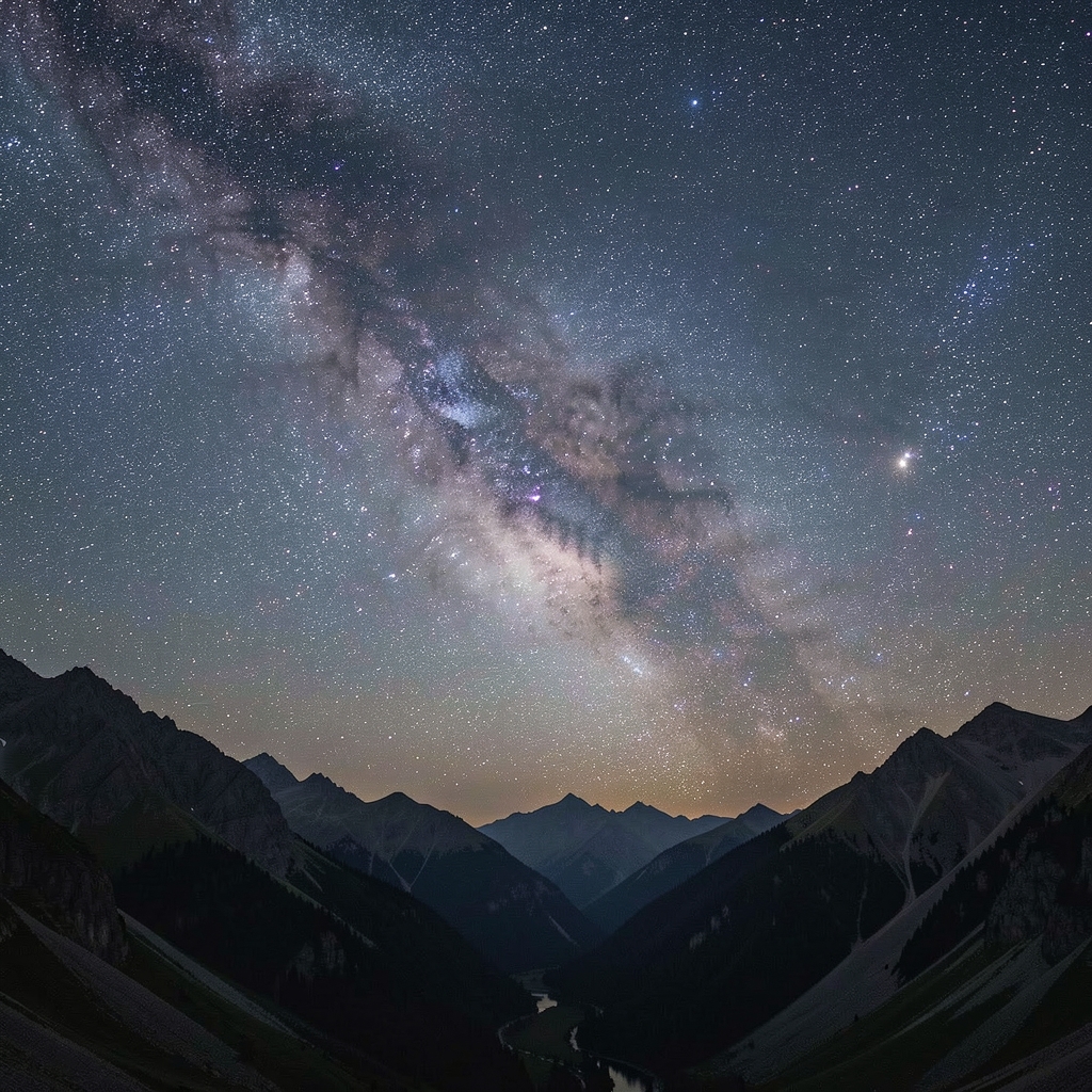 Cielo nocturno estrellado con la Vía Láctea visible sobre montañas oscuras